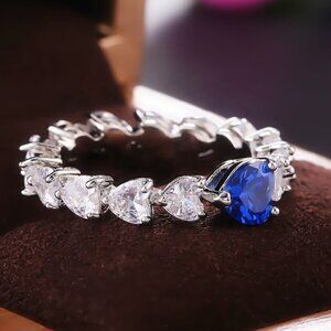 Sweet Crystal Clear CZ Lovely Blue Diamonds Heart Rings for Women, INDN8415